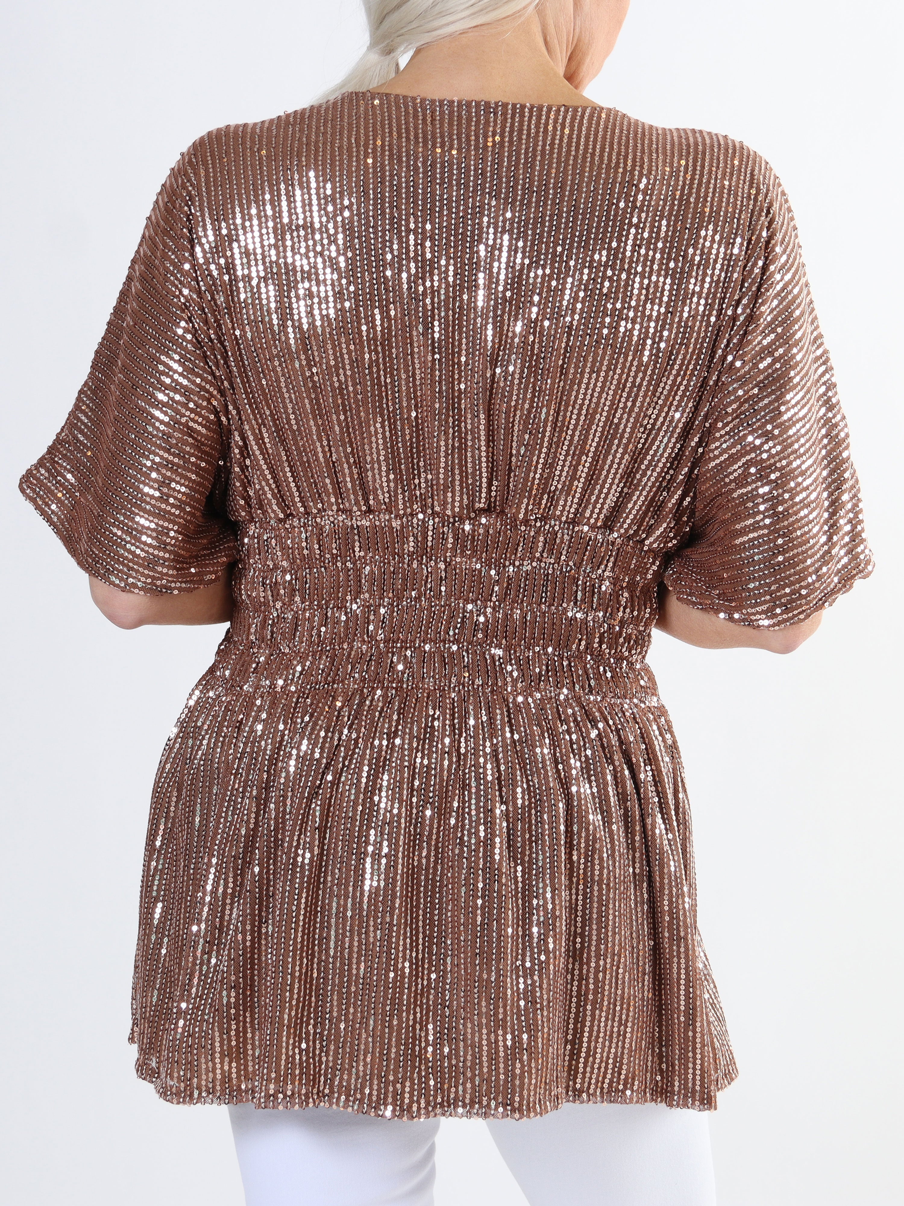 Pams Glitter Shirt - Sød plus size tunika med smock og pailletter